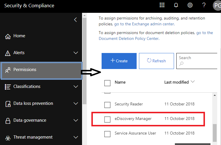 click on premissions to export office 365 mailbox to pst file format