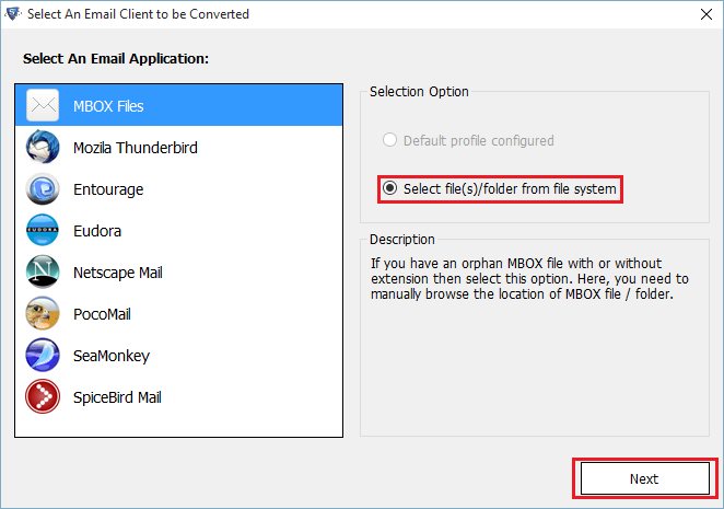 Select MBOX file type