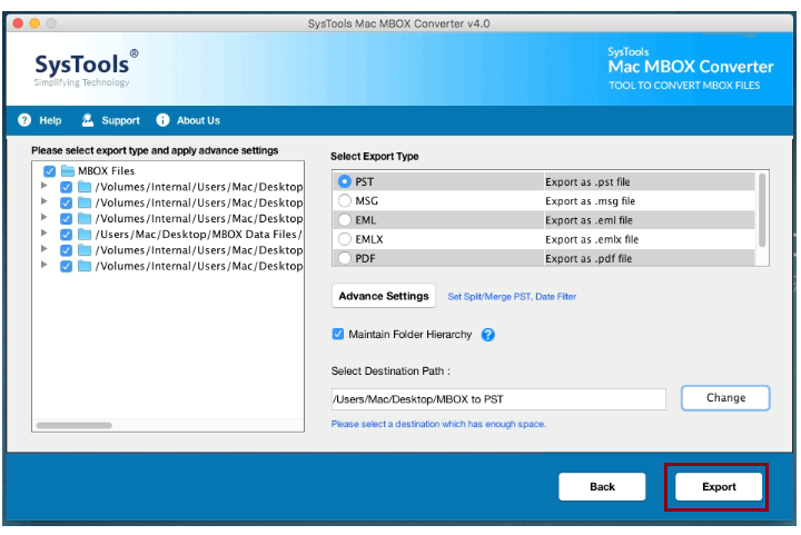 Finally set the preferred location and click export button