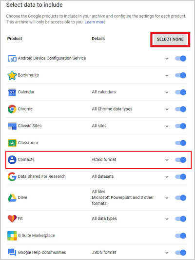 transfer google workspace contacts