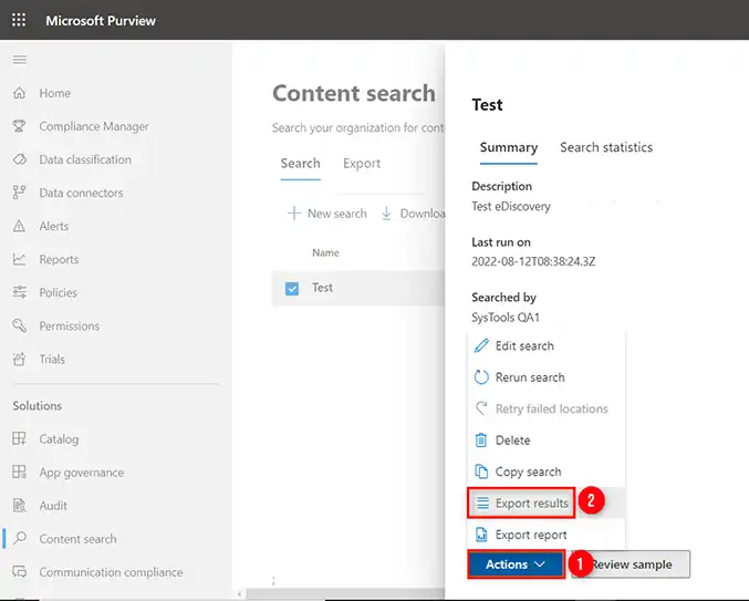 navigate to export results and preview the samples