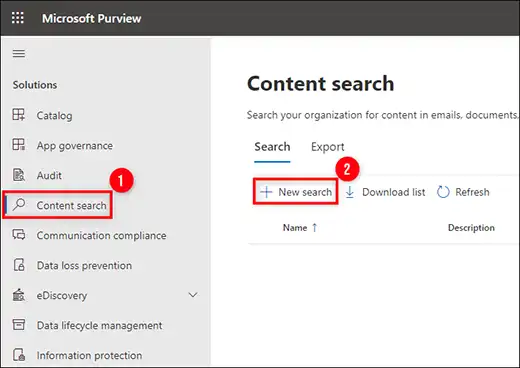 move to content search and click on new search