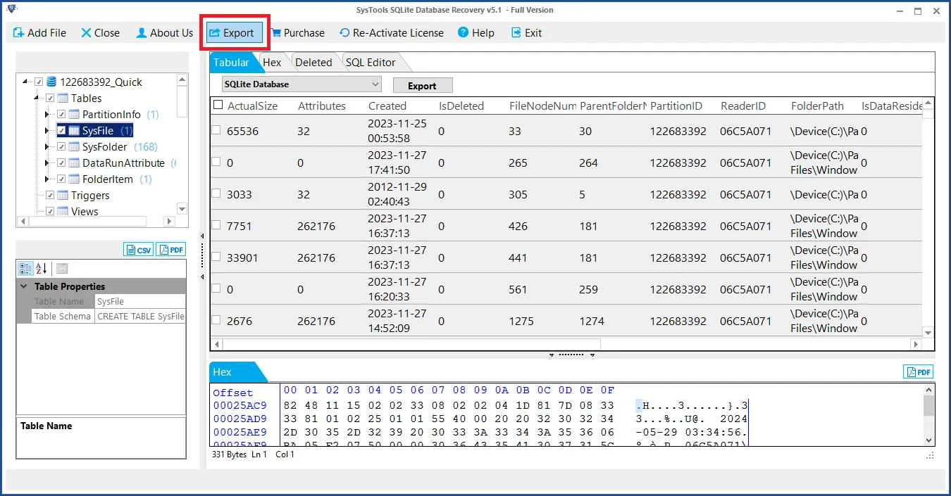 click on export