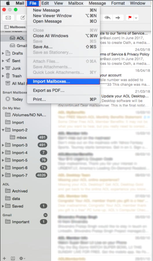 import mailbox in apple mail