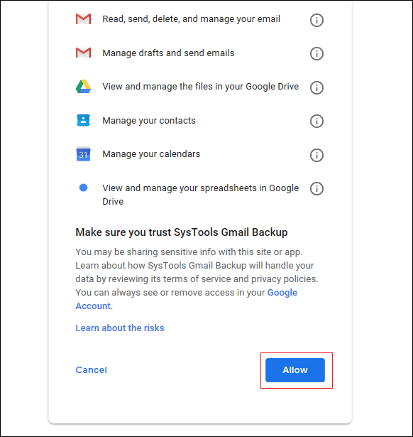 allow to access gmail account