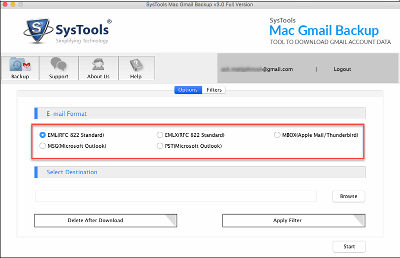 select eml file format