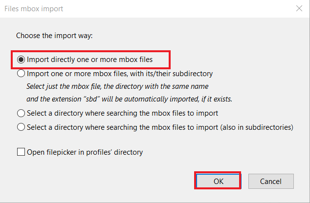 import one or more mbox file