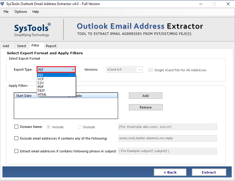 choose export type