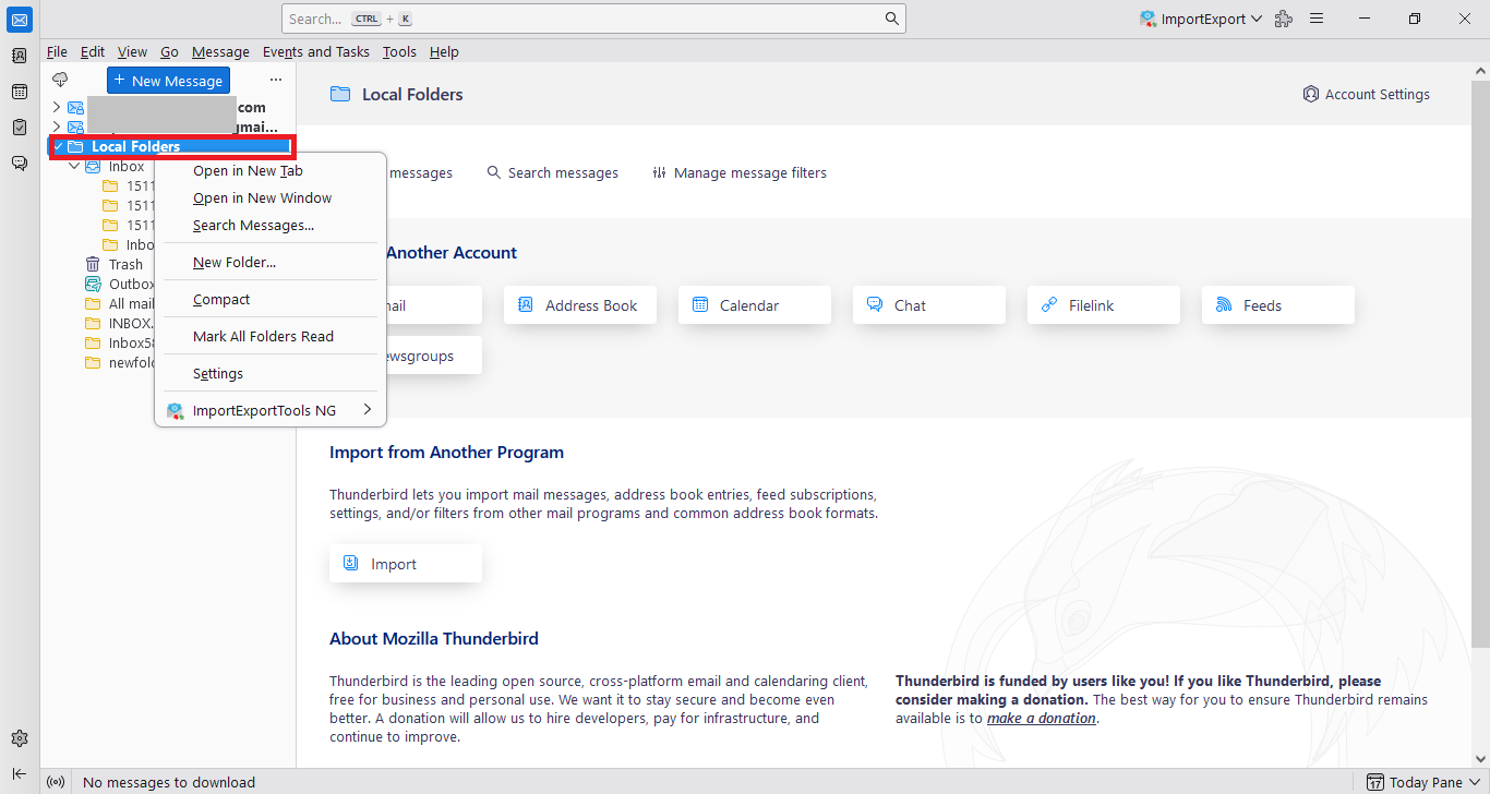 right-click on local folders in thunderbird