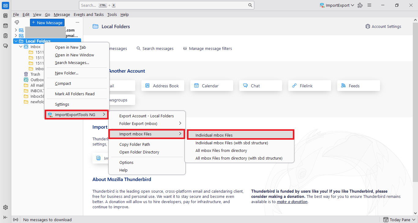 select importexporttools import mbox file option