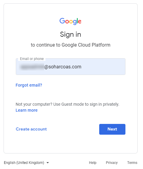 Google Cloud Console login