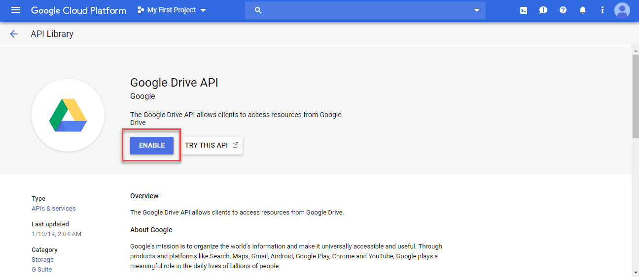  Enable Drive API